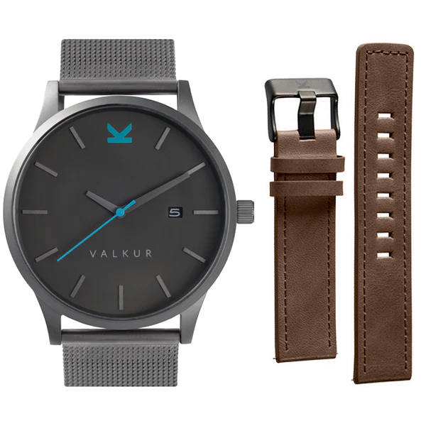 Reloj Valkur para hombre modelo Norell X con correa de acero trenzado y caja de acero negro y azul