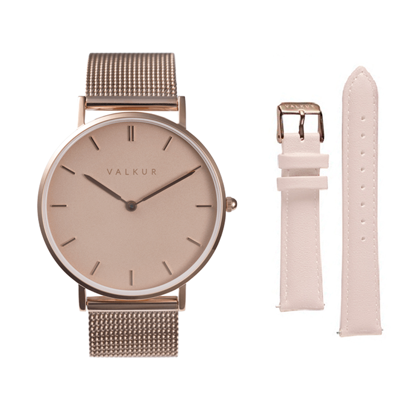 Reloj Valkur para mujer modelo Kaysa con correa de acero trenzado y caja de acero dorado-rose