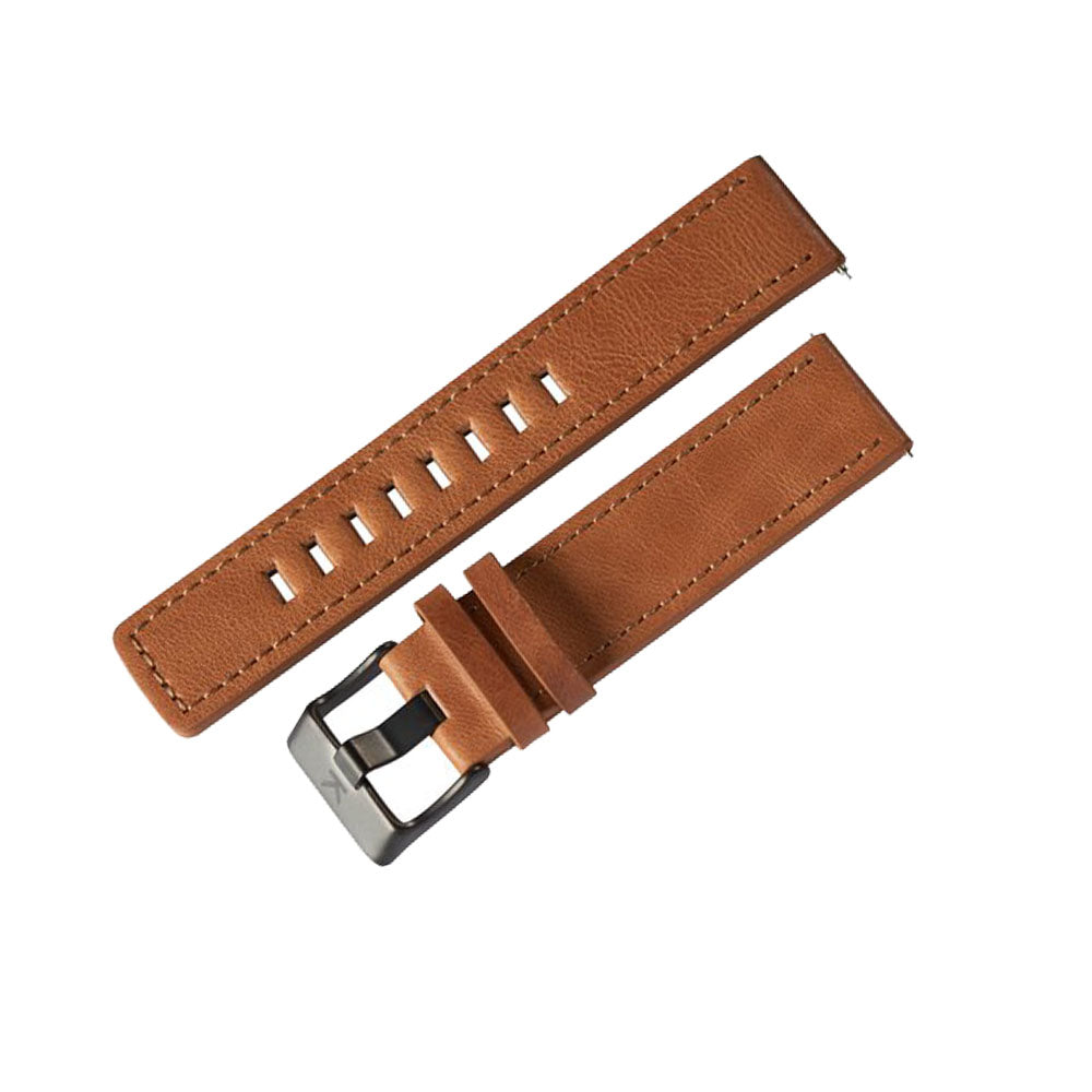 Correa de cuero genuino marron con hebilla negra 22mm Valkur