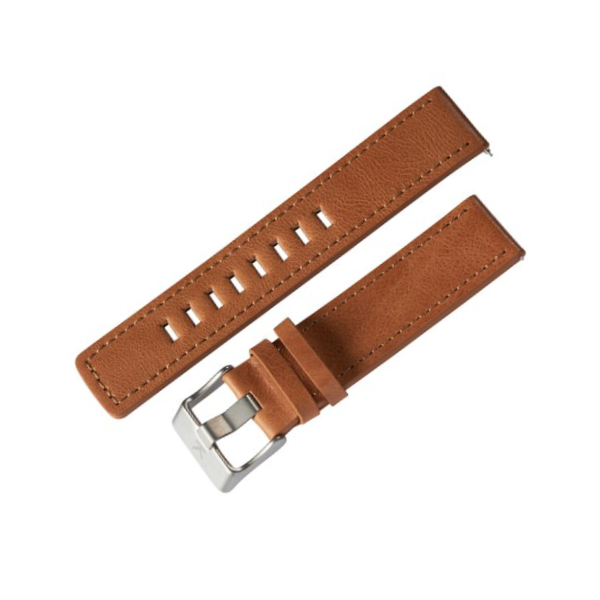 Correa de cuero genuino marron con hebilla plateada 22mm Valkur