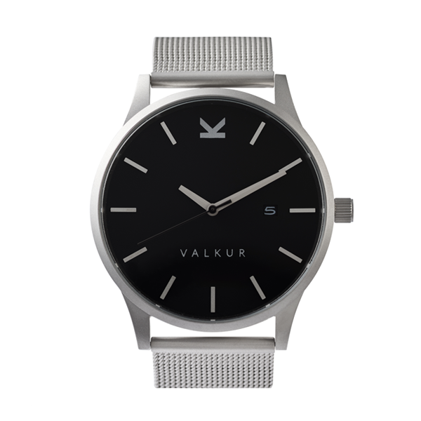 Reloj Valkur para hombre modelo Daven X con correa de acero trenzado y caja de acero negro y plateado