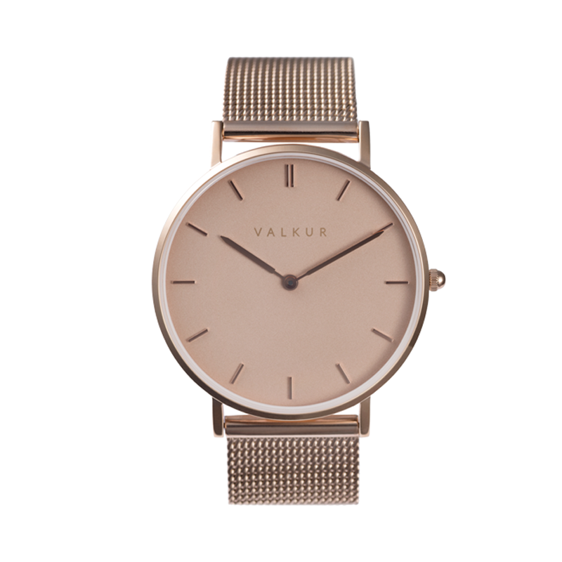 Reloj Valkur para mujer modelo Kaysa con correa de acero trenzado y caja de acero dorado-rose