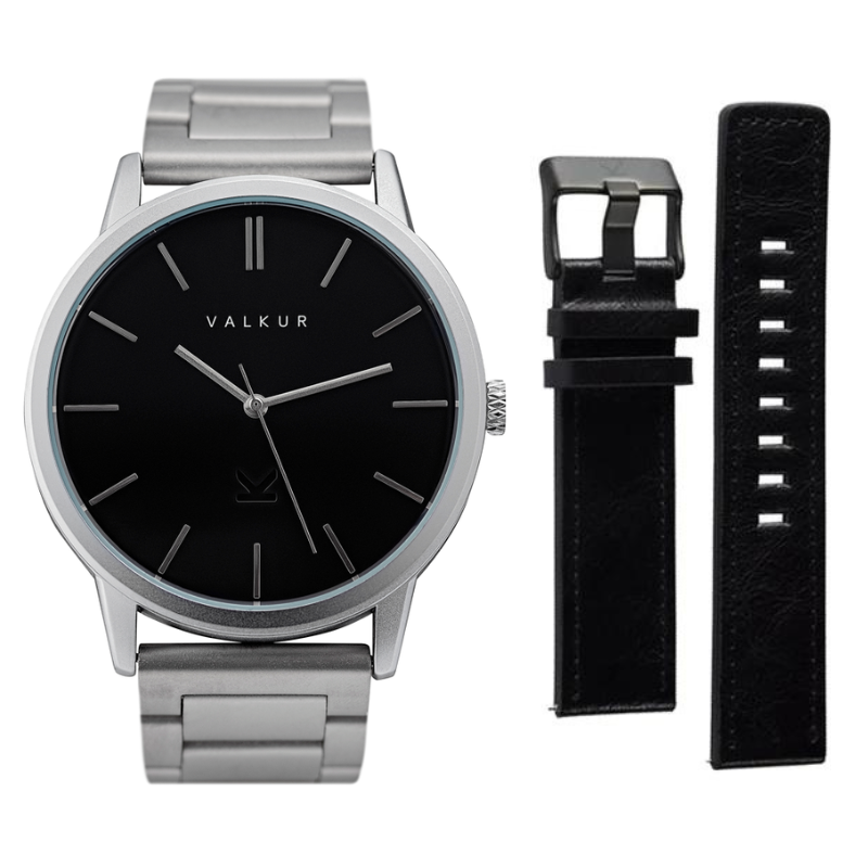 Reloj Valkur modelo Platek acero plateado y fondo negro
