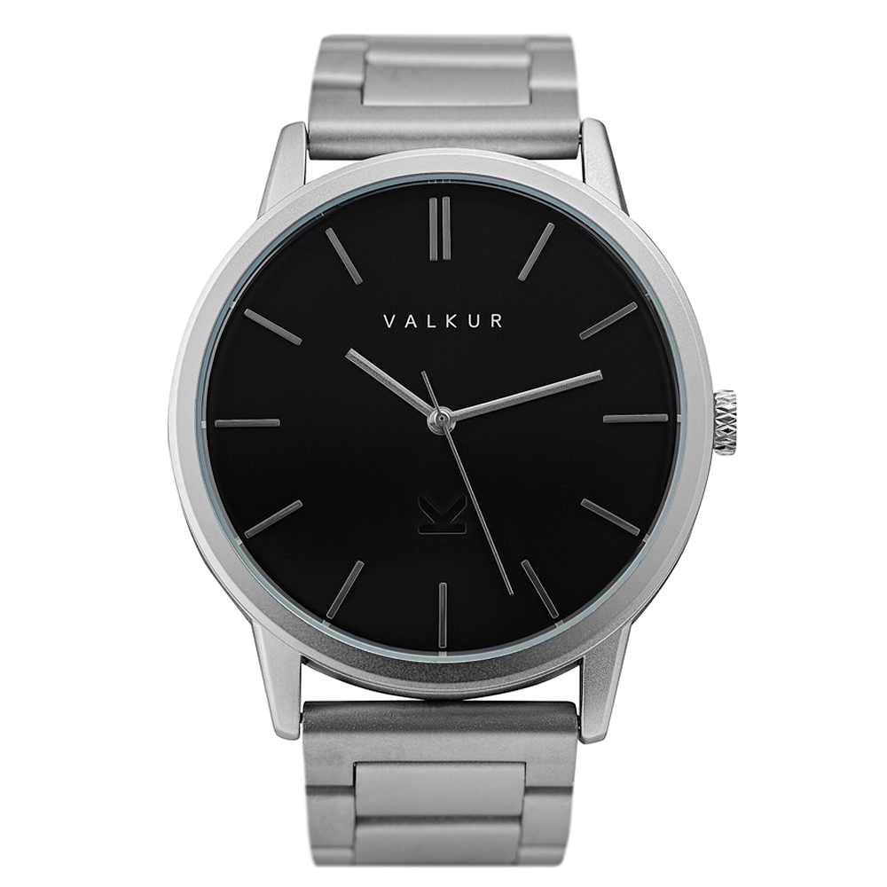 Reloj Valkur modelo Platek acero plateado y fondo negro
