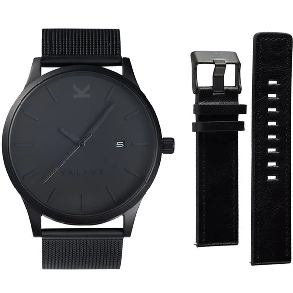 Reloj Valkur para hombre modelo Torolf X con correa de acero trenzado y caja de acero negro
