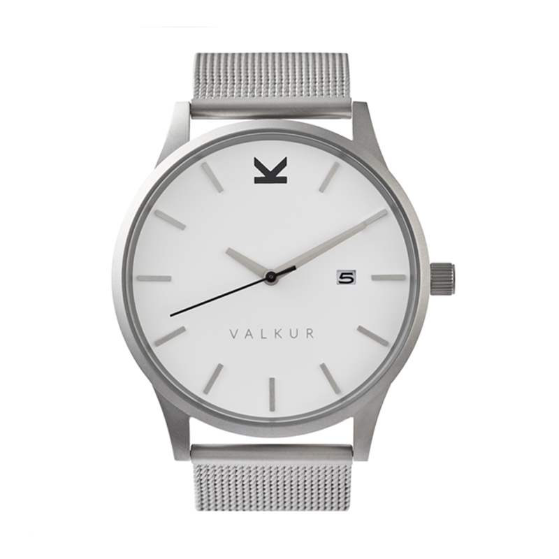 Reloj Valkur para hombre modelo Thorben X con correa de acero trenzado y caja de acero blanco y plateado
