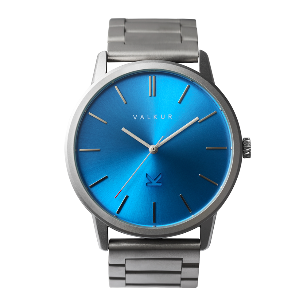 Reloj Valkur para hombre modelo Vinde con correa y caja de acero gris y azul

